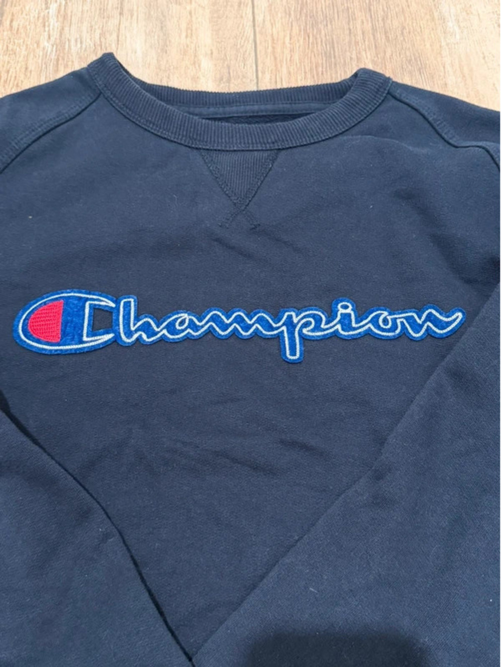 Champion Navy Blue Script Logo Crewneck Sweatshirt Size L